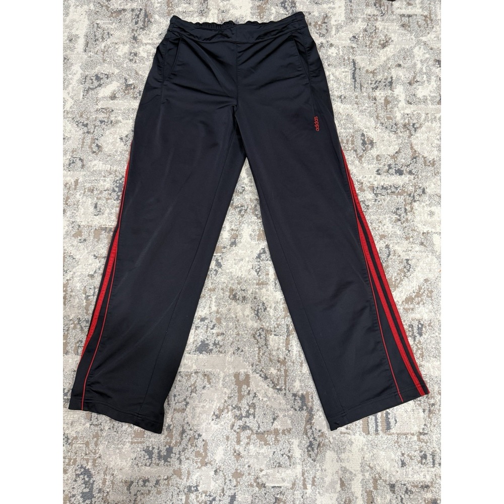 Adidas Track Pants Mens Large Black Red Striped Trefoil Wide‎ Leg 2005